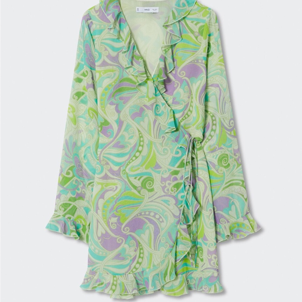 NWT Mango Ruffled Print Dress Size XL